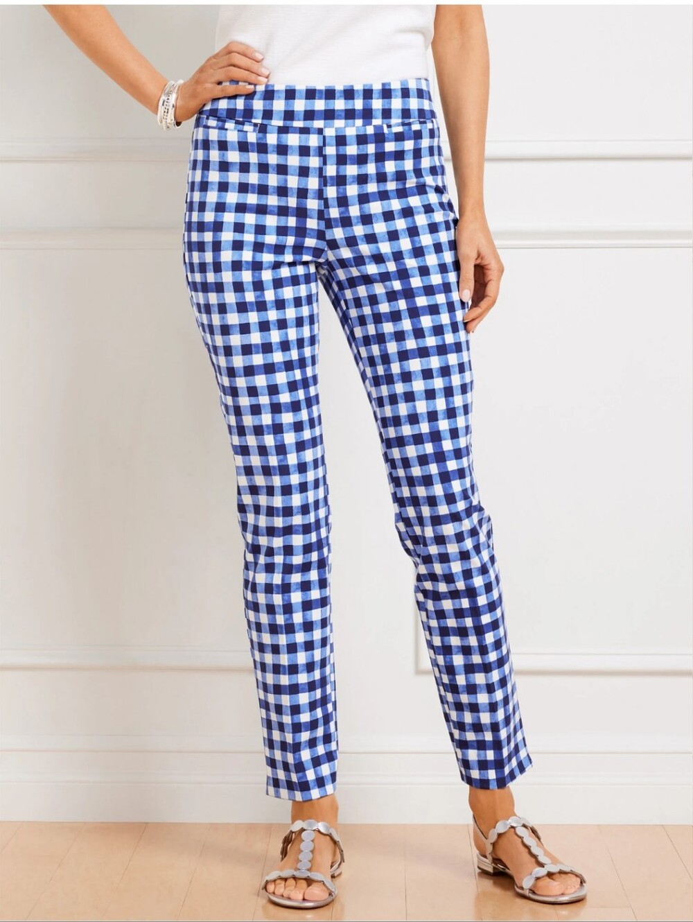 Talbots Women's Blue & White Gingham Chatham Ankle Pants